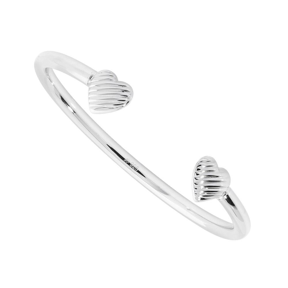 Sterling Silver Ribbed Double Heart Torque Baby Bangle - NiaYou Jewellery