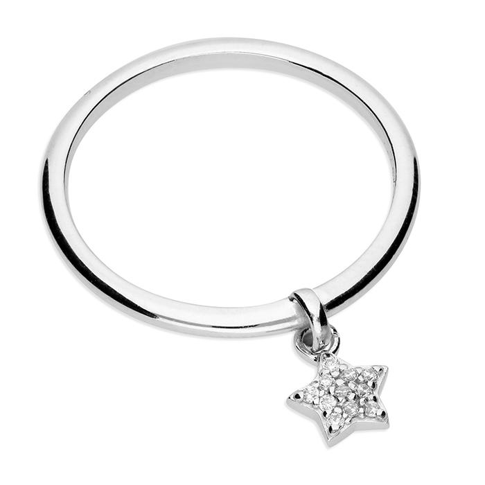 Sterling Silver Ring with Cubic Zirconia Star Charm - NiaYou Jewellery