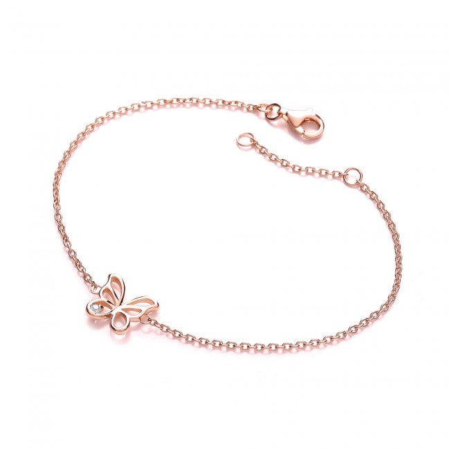Sterling Silver Rose Gold Bracelet with CZ Butterfly - NiaYou Jewellery