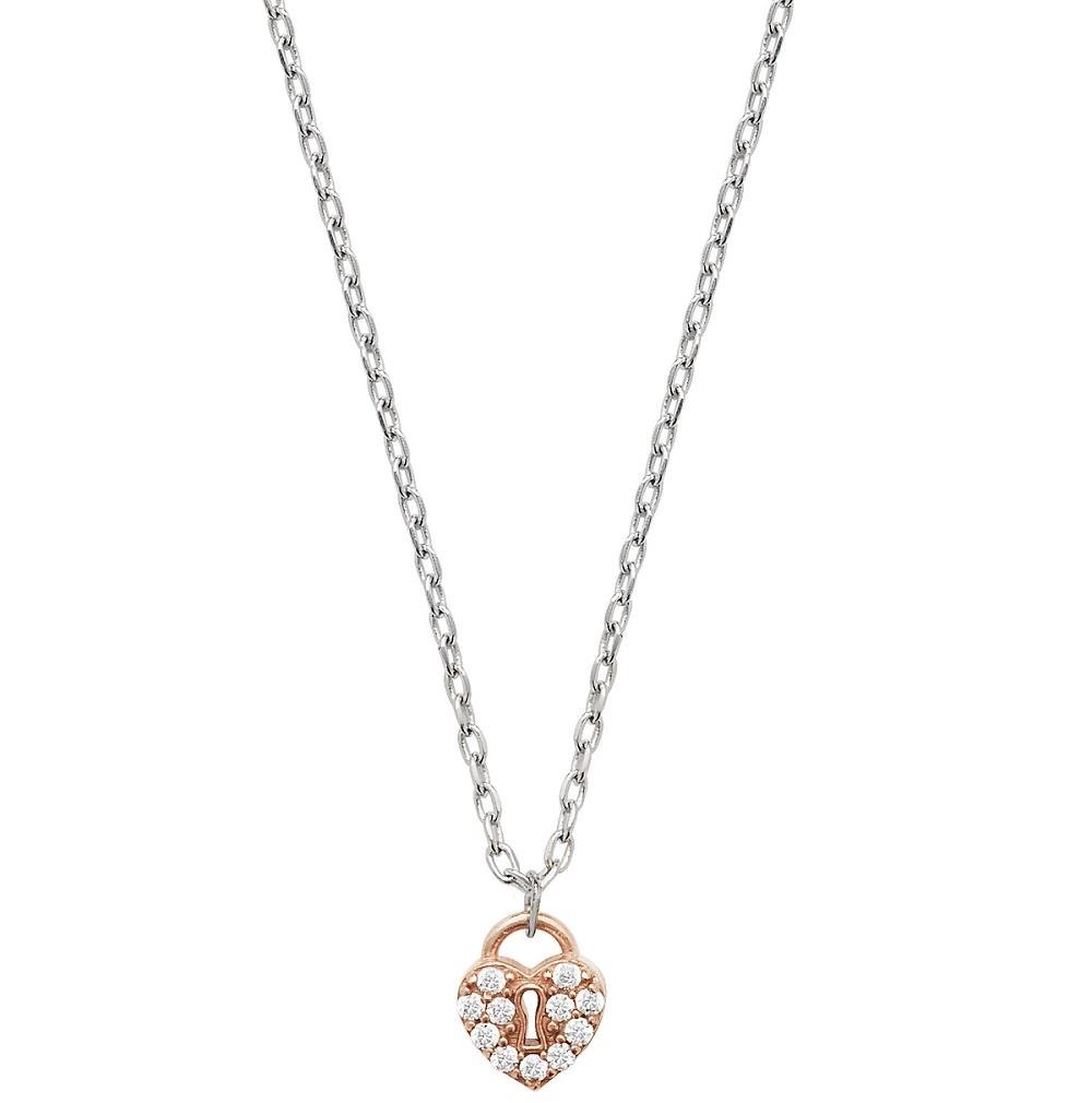 Sterling Silver Rose Gold CZ Padlock Pendant Necklace - NiaYou Jewellery