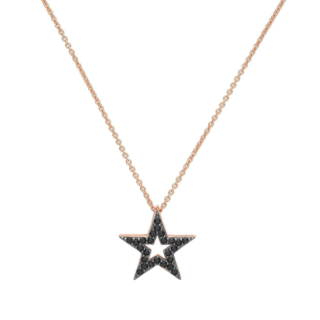 Sterling Silver Rose Gold Star Pendant with Black Cubic Zirconia - NiaYou Jewellery