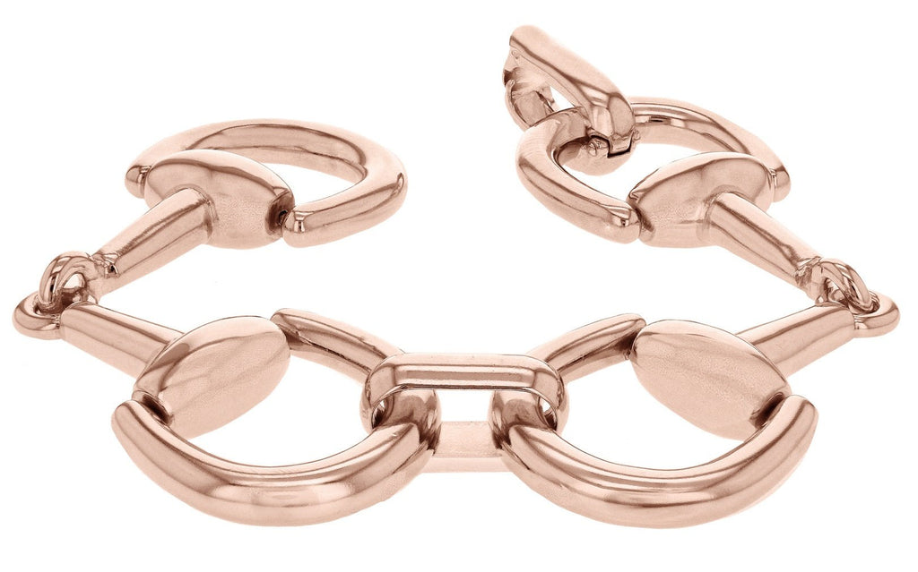 Sterling Silver Rose Gold Stirrup Link Bracelet 20 cm - NiaYou Jewellery