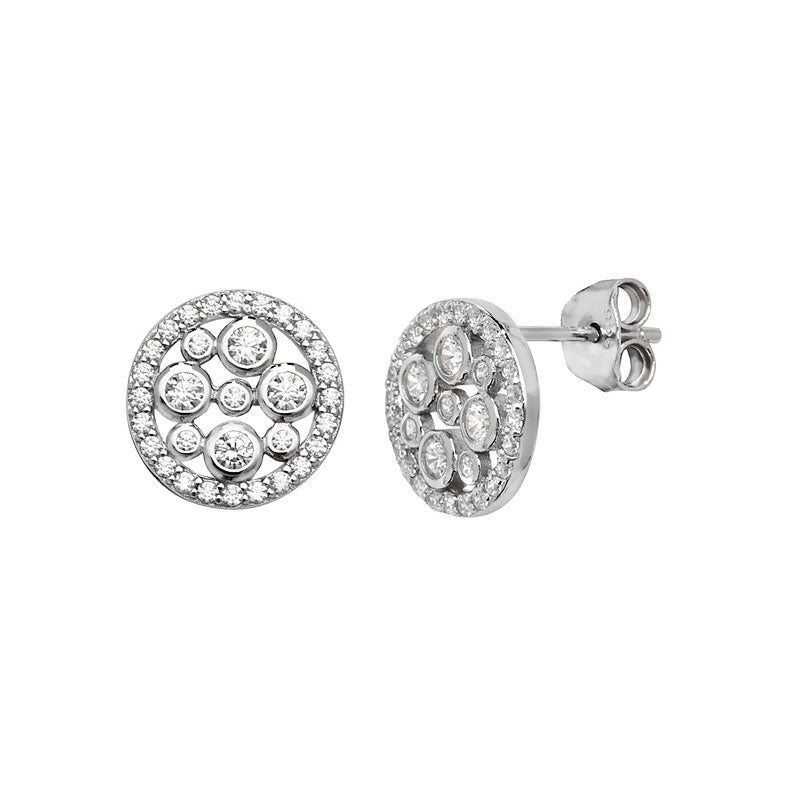 Sterling Silver Round Cubic Zirconia Circle Stud Earrings - NiaYou Jewellery