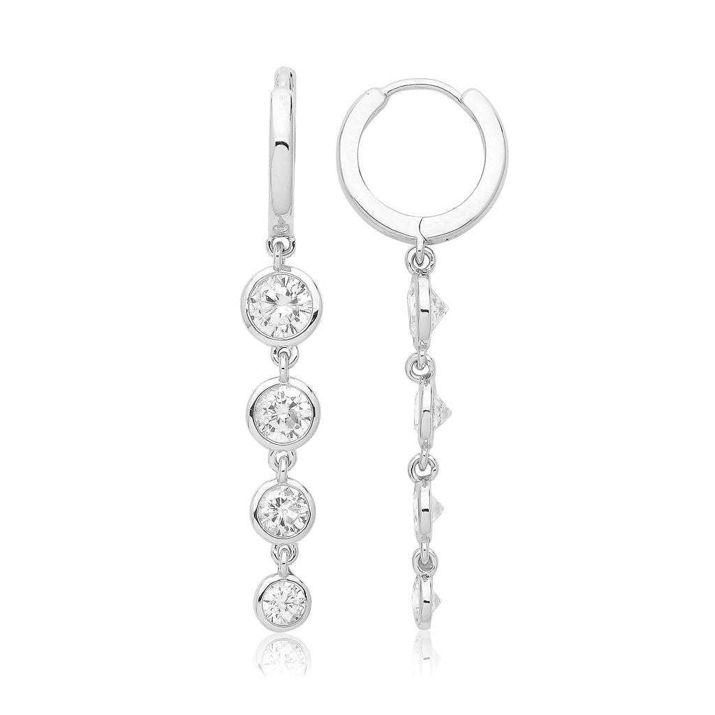 Sterling Silver Round Cubic Zirconia Drop Hoop Earrings - NiaYou Jewellery