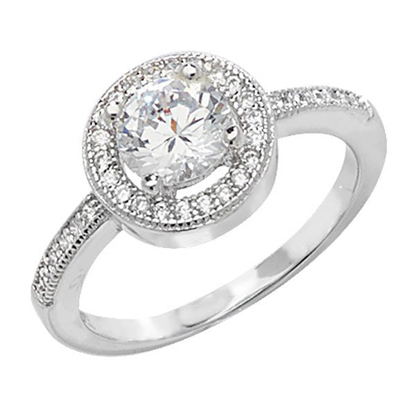 Sterling Silver Round Cubic Zirconia Halo Ring - NiaYou Jewellery