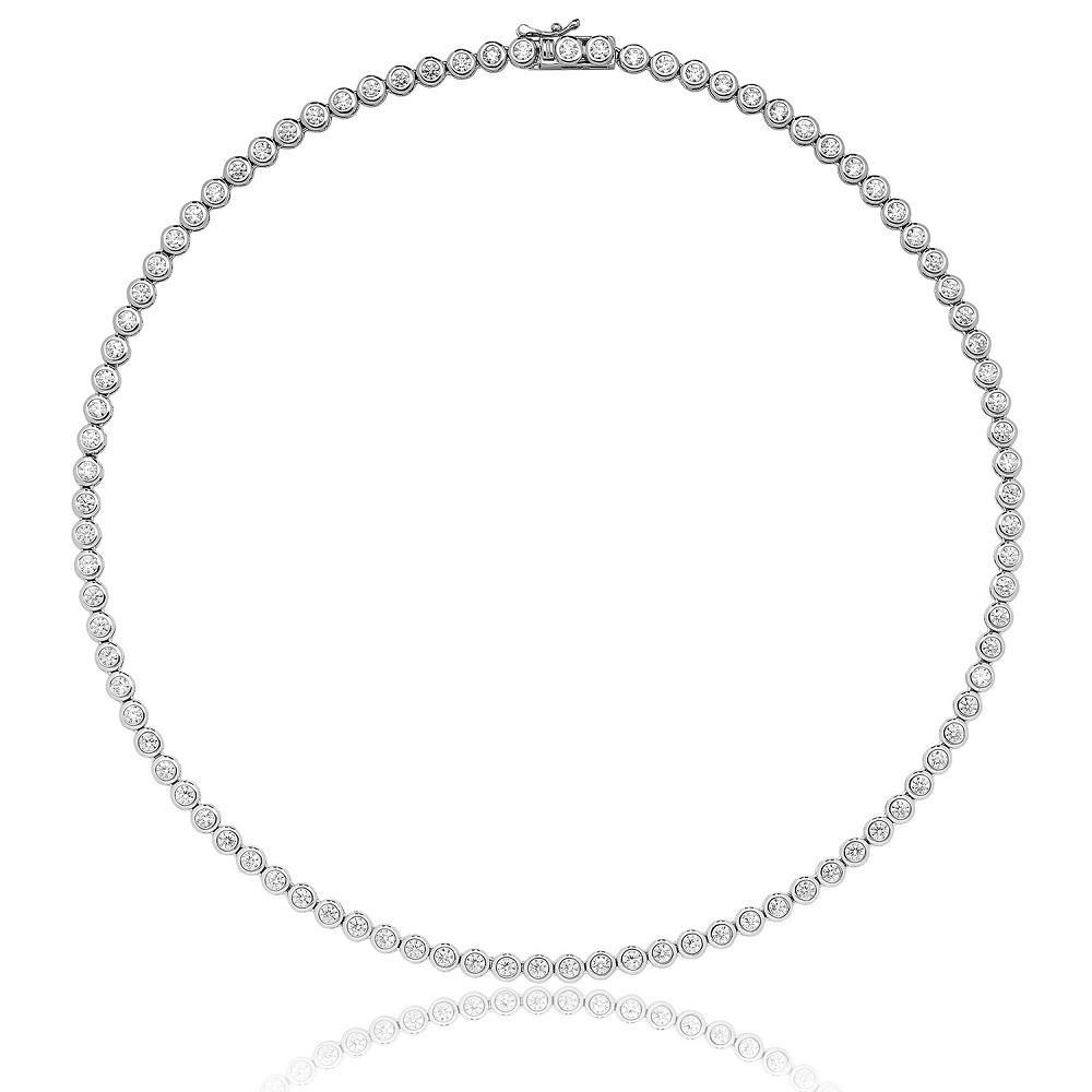 Sterling Silver Round Cubic Zirconia Rub Over Tennis Necklet - NiaYou Jewellery