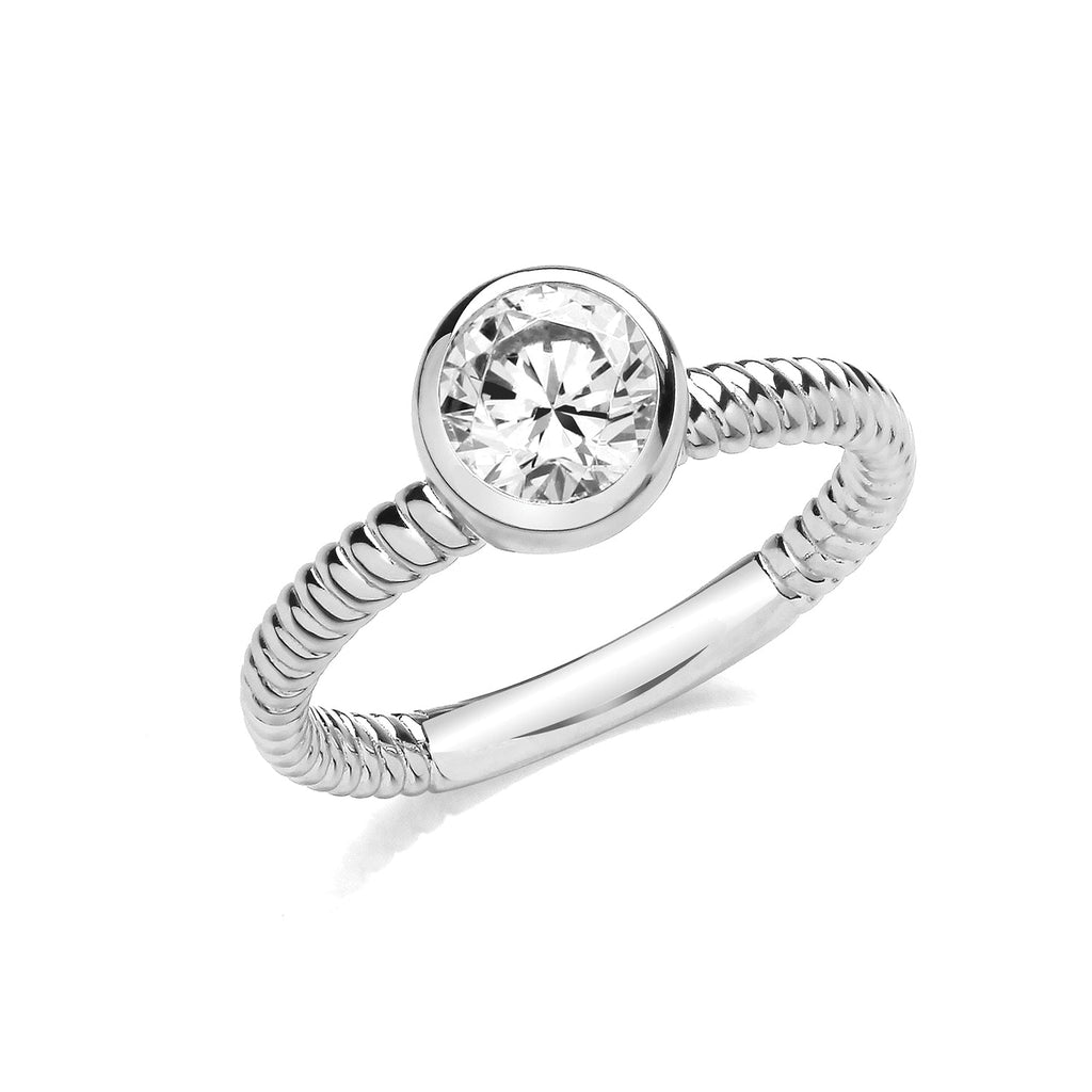 Sterling Silver Round Cubic Zirconia Twisted Rope Ring - NiaYou Jewellery