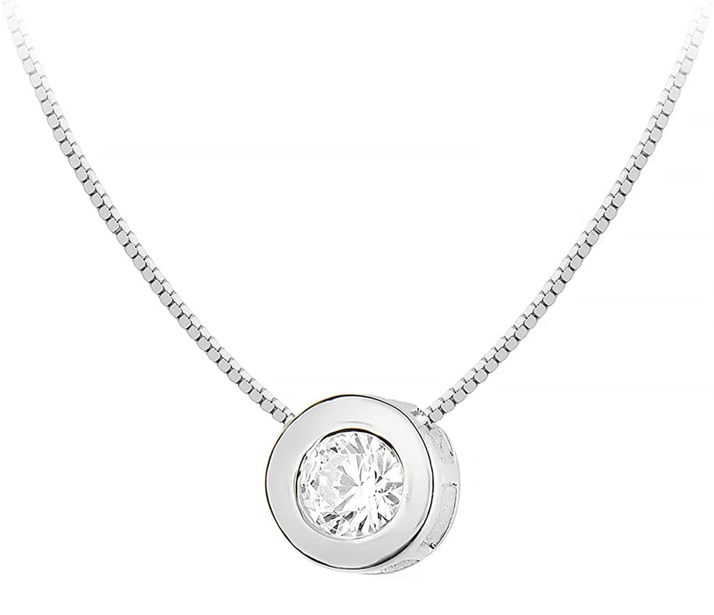 Sterling Silver Round Rubover Cubic Zirconia Pendant Necklet - NiaYou Jewellery