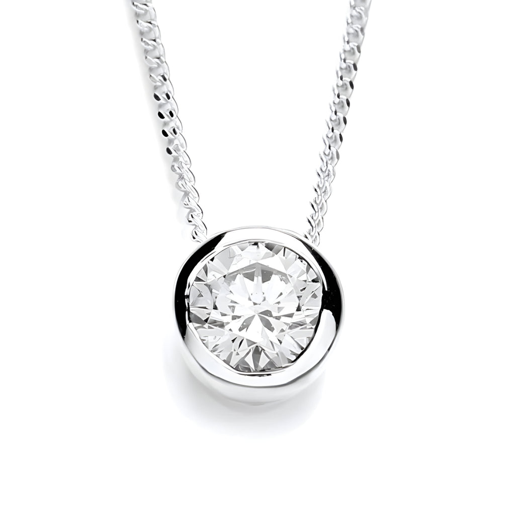 Sterling Silver Rubover Cubic Zirconia Solitaire Pendant - NiaYou Jewellery