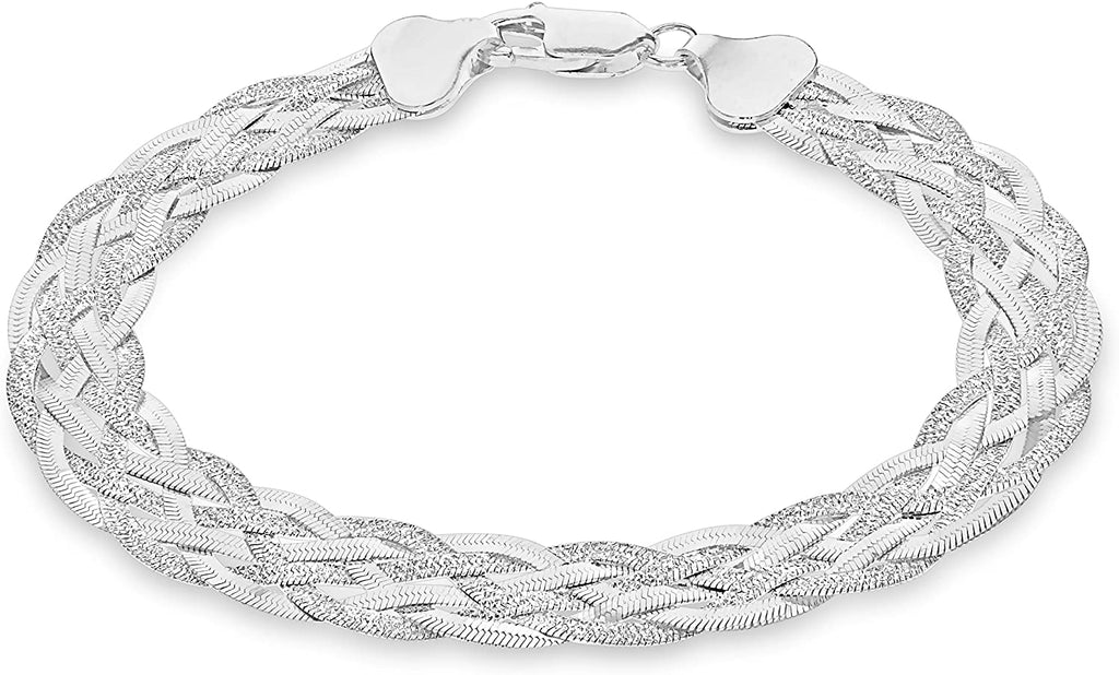 Sterling Silver Six Strand Plaited Herringbone Bracelet 19cm - NiaYou Jewellery