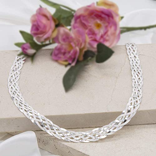 Sterling Silver Six Strand Plaited Herringbone Necklace - NiaYou Jewellery