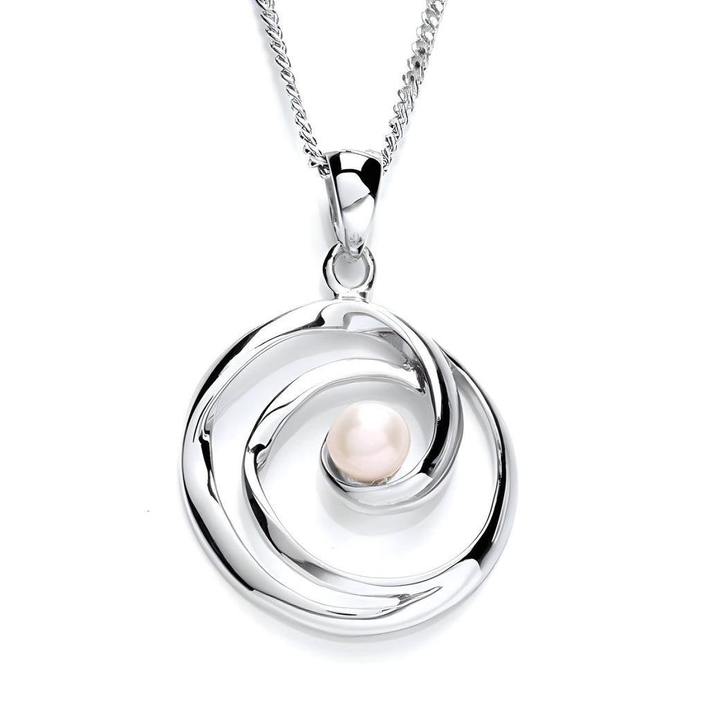 Sterling Silver Spiral Pendant with Freshwater Pearl - NiaYou Jewellery