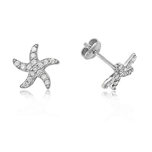 Sterling Silver Starfish Cubic Zirconia Stud Earrings - NiaYou Jewellery