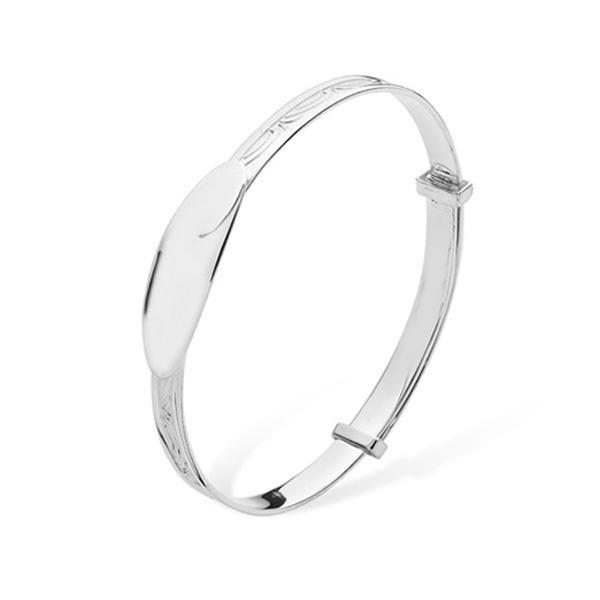 Sterling Silver Swirls Expandable Baby Bangle with ID Tag - NiaYou Jewellery