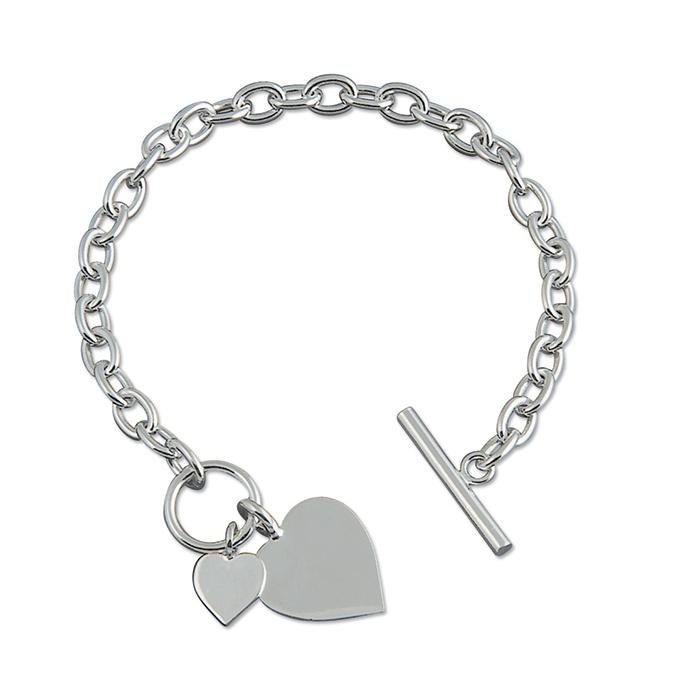 Sterling Silver T-Bar Bracelet with Double Heart - NiaYou Jewellery