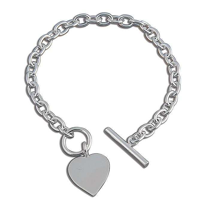 Sterling Silver T-Bar Bracelet with Heart 20 cm - NiaYou Jewellery