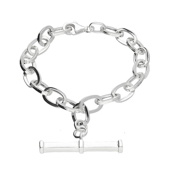 Sterling Silver T- Bar Bracelet with Oval Chain Link - NiaYou Jewellery