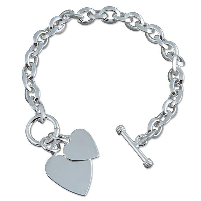 Sterling Silver T- Bar Bracelet with Two Hearts - NiaYou Jewellery