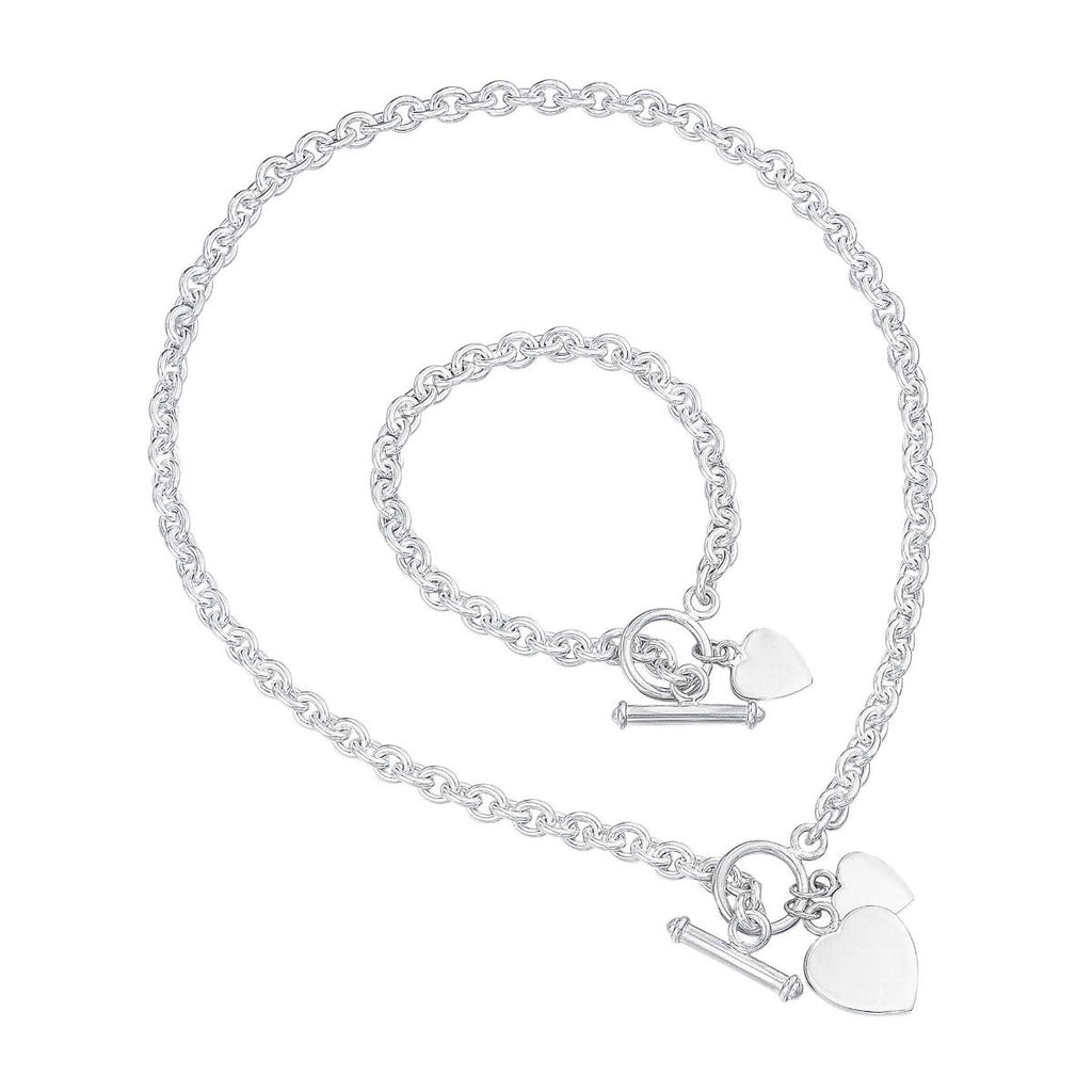 Sterling Silver T-Bar Necklace with Double Heart 41 and 46 cm - Free Engraving - NiaYou Jewellery