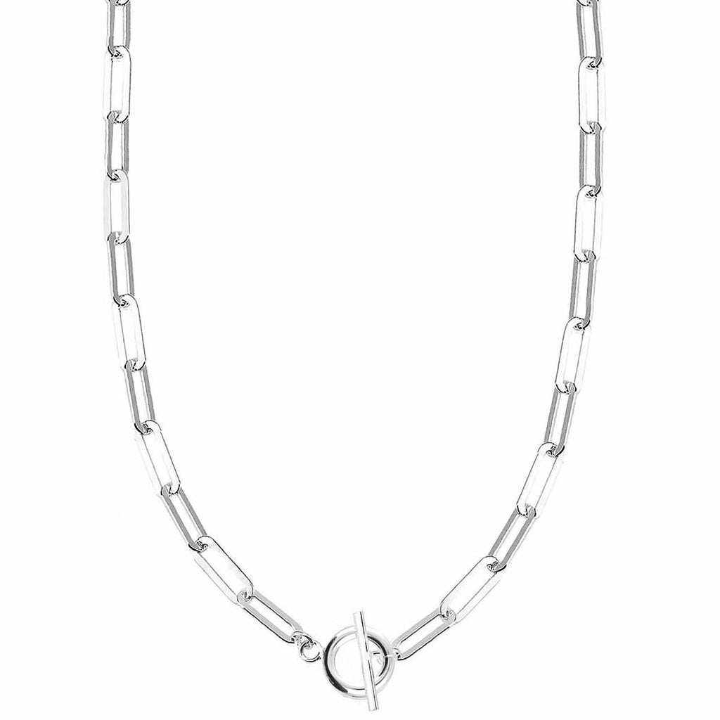 Sterling Silver T Bar Paperclip Chain Necklace with T- Bar - NiaYou Jewellery