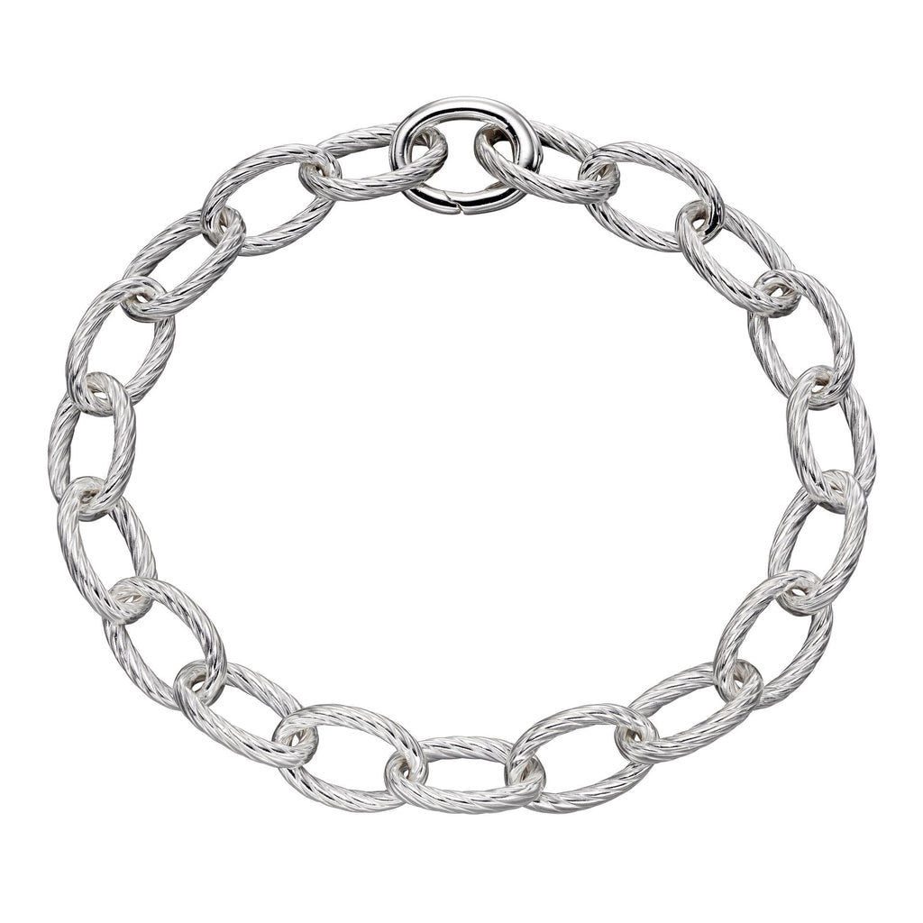 Sterling Silver Textured Oval Link Charm Carrier Bracelet - NiaYou Jewellery