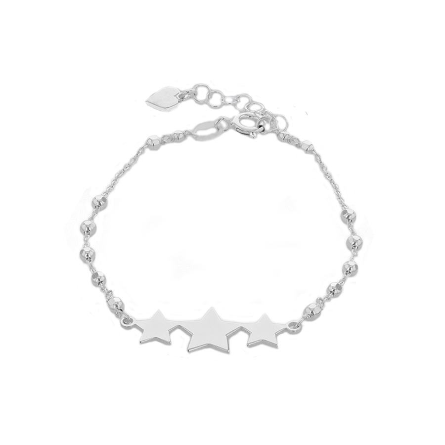 Sterling Silver Three Star with Ball Beads Adjustable Bracelet - NiaYou Jewellery