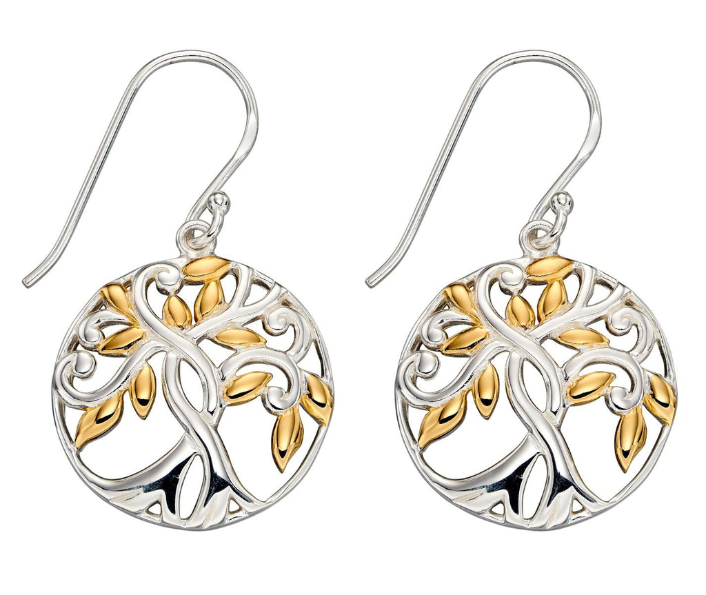 Sterling Silver Tree Of Life Gold Plate Drop Earrings - NiaYou Jewellery