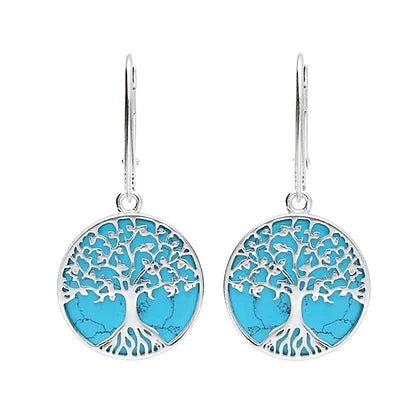 Sterling Silver Tree of Life Turquoise Drop Earrings - NiaYou Jewellery