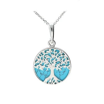 Sterling Silver Tree of Life Turquoise Small Round Pendant - NiaYou Jewellery
