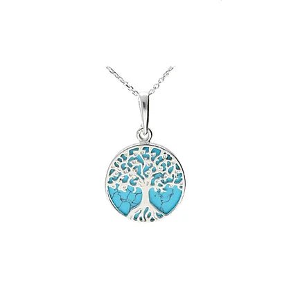 Sterling Silver Tree of Life Turquoise XS Round Pendant Necklace - NiaYou Jewellery