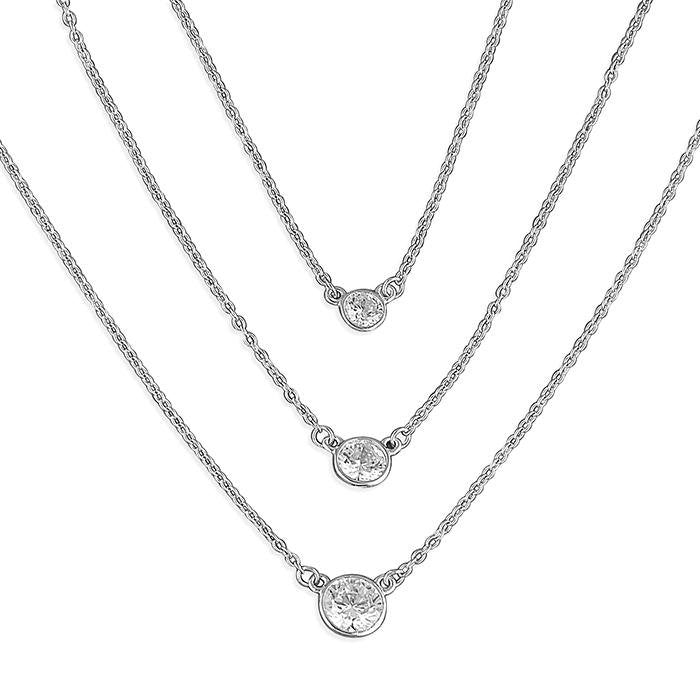 Sterling Silver Triple Layered Necklace with Cubic Zirconia - NiaYou Jewellery