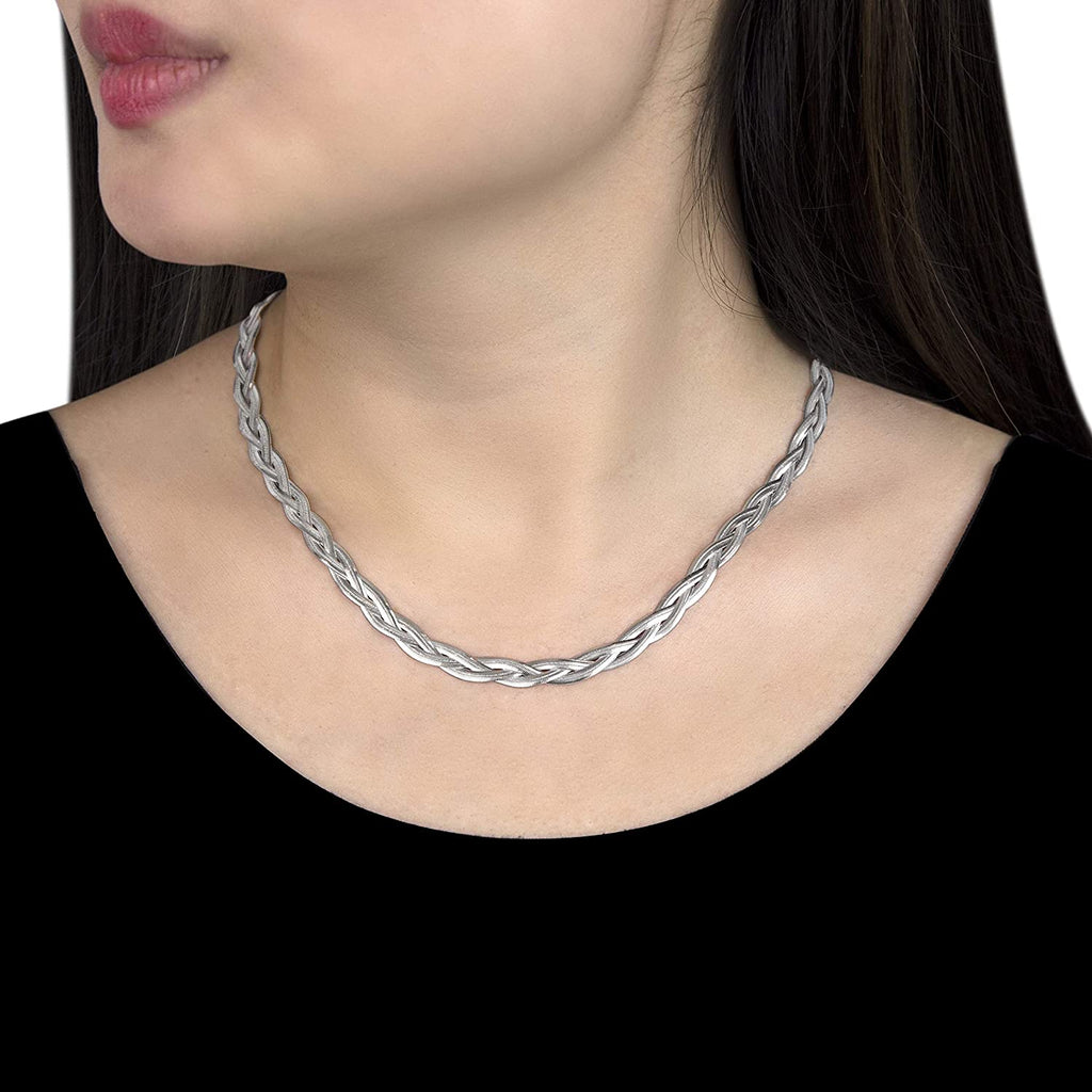 Sterling Silver Twined Flexible Herringbone Chain Necklace - NiaYou Jewellery