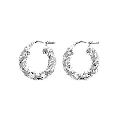 Sterling Silver Twist Diamond Cut Hoop Earrings 10 MM - NiaYou Jewellery