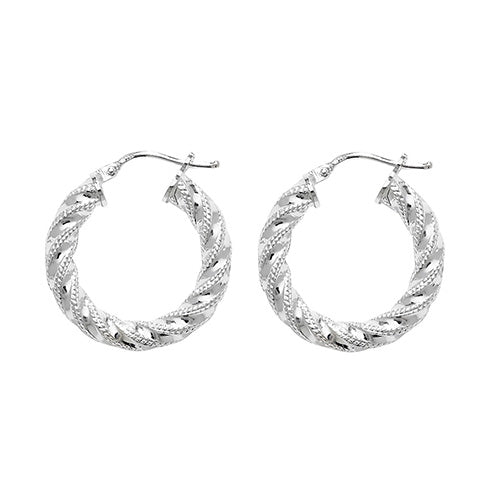 Sterling Silver Twist Diamond Cut Hoop Earrings 15 MM - NiaYou Jewellery
