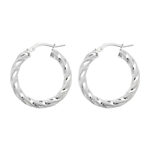Sterling Silver Twist Diamond Cut Hoop Earrings 20 MM - NiaYou Jewellery