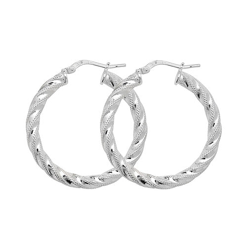Sterling Silver Twist Diamond Cut Hoop Earrings 25 MM - NiaYou Jewellery