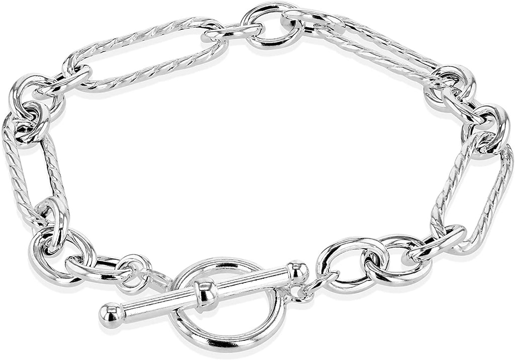 Sterling Silver Twist Paper Clip T-Bar Ladies Bracelet 19cm - NiaYou Jewellery
