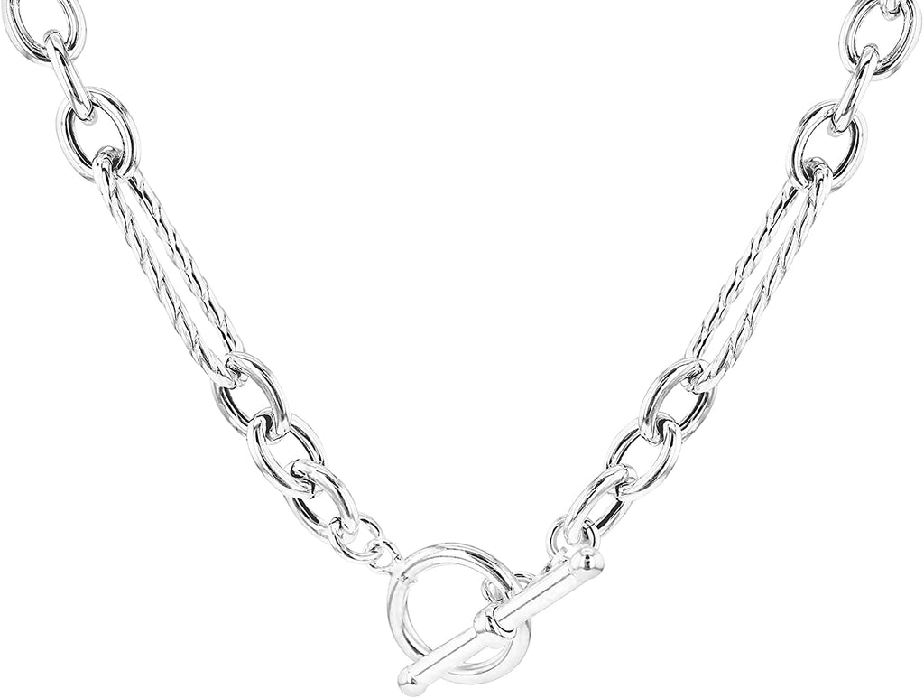 Sterling Silver Twist Paper Clip T-Bar Ladies Necklace - NiaYou Jewellery