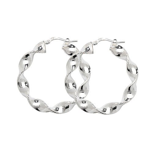 Sterling Silver Twist Ribbon Hoop Earrings 25 MM - NiaYou Jewellery