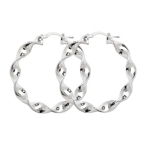 Sterling Silver Twist Ribbon Hoop Earrings 30 MM - NiaYou Jewellery
