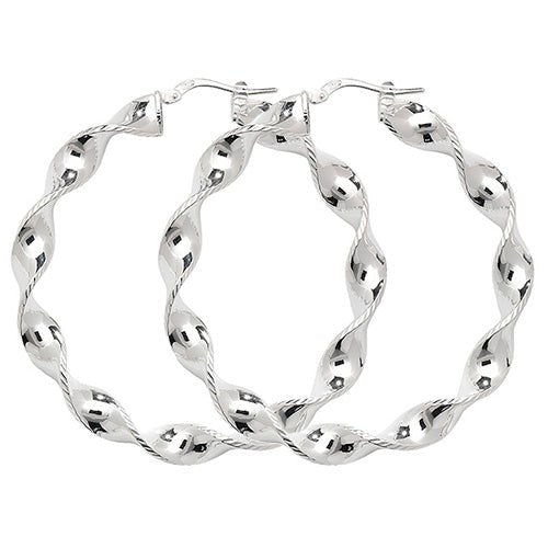 Sterling Silver Twist Ribbon Hoop Earrings 40 MM - NiaYou Jewellery