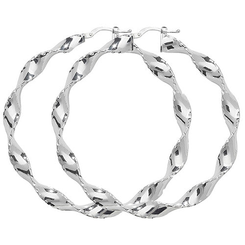 Sterling Silver Twist Ribbon Large Hoop Earrings 50 MM - NiaYou Jewellery
