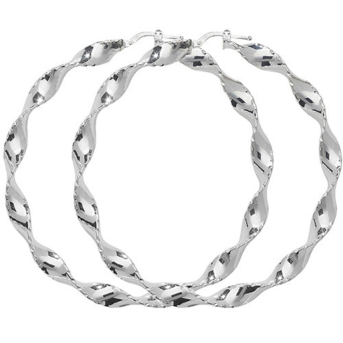Sterling Silver Twist Ribbon Large Hoop Earrings 60 MM - NiaYou Jewellery