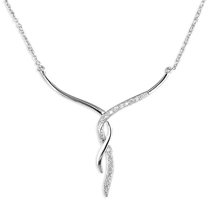 Sterling Silver Twist Ribbon Necklace with Cubic Zirconia - NiaYou Jewellery