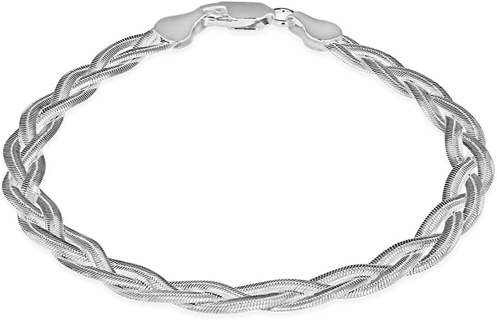 Sterling Silver Twisted Flexible Herringbone Bracelet - NiaYou Jewellery
