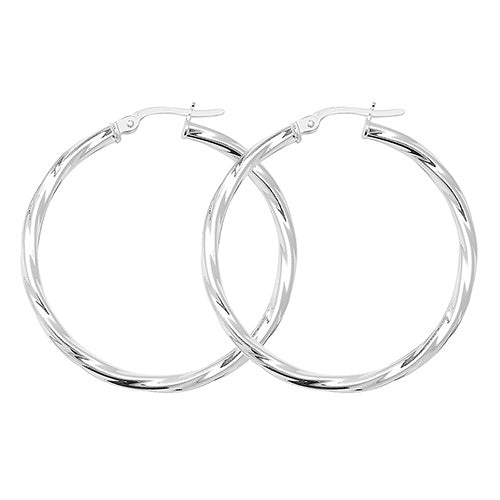 Sterling Silver Twisted Hoop Earrings 30 MM - NiaYou Jewellery