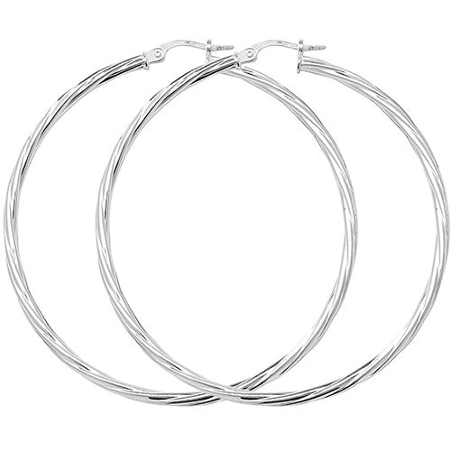 Sterling Silver Twisted Large Hoop Earrings 50 MM - NiaYou Jewellery