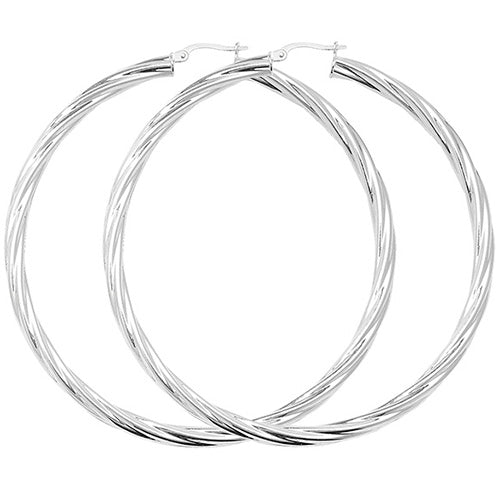 Sterling Silver Twisted Large Hoop Earrings 60 MM - NiaYou Jewellery