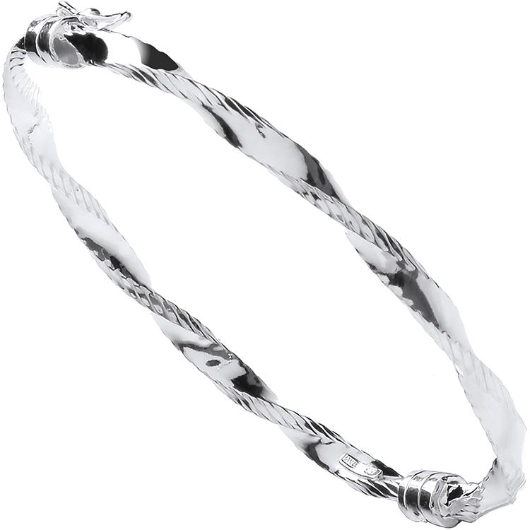 Sterling Silver Twisted Ribbed Edge Ladies Bangle - NiaYou Jewellery