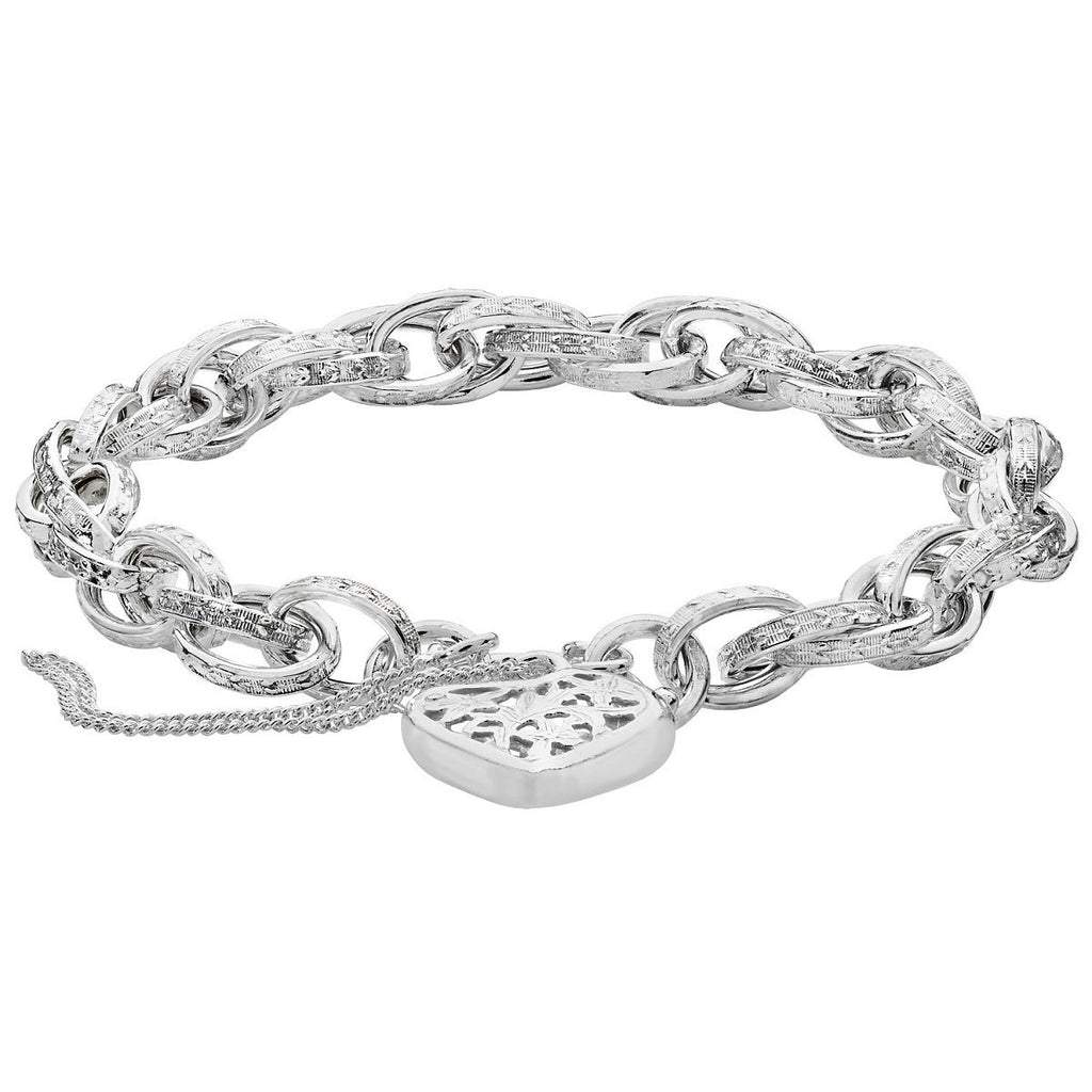 Sterling Silver Victorian Charm Bracelet with Heart Padlock 20 CM - NiaYou Jewellery